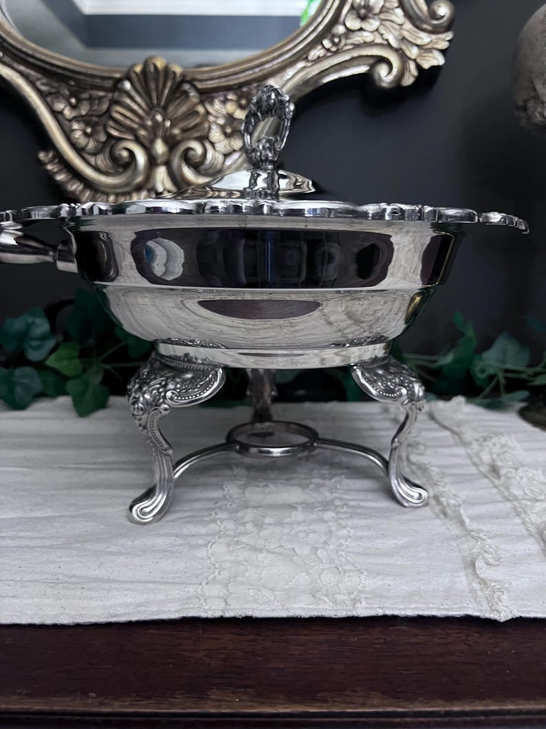 Vintage Baroque Silver Plate Chafing Dish with wooden handle - 4 pcs