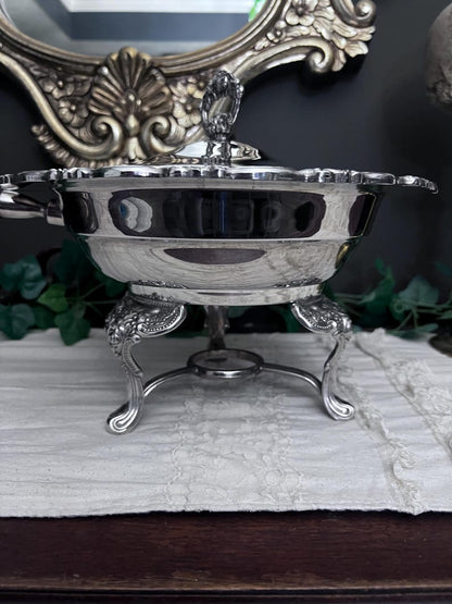 Vintage Baroque Silver Plate Chafing Dish with wooden handle - 4 pcs