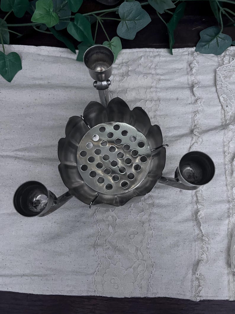 Vintage Silver Plate Lotus Flower Bowl 3 Candle Stick Holder #2
