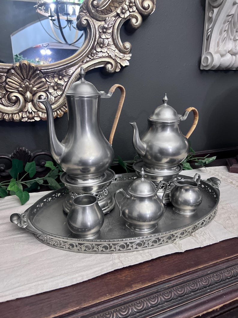 Vintage 7 piece Pewter Tea Set with tray, made in Holland by Sevst