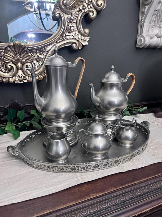 Vintage 7 piece Pewter Tea Set with tray, made in Holland by Sevst