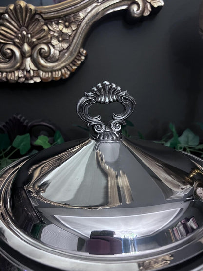 Vintage FB Rogers Silver Plate Casserole Serving Dish Bowl with Glass Insert