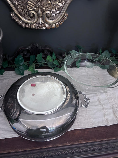 Vintage FB Rogers Silver Plate Casserole Serving Dish Bowl with Glass Insert