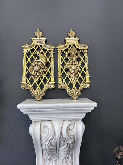 Vintage Dart Homco Gold Lattice Wall Plaques Syroco - Set of 2