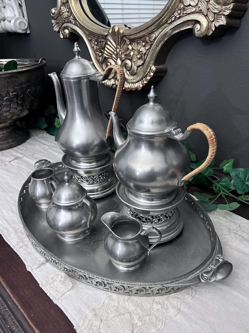 Vintage 7 piece Pewter Tea Set with tray, made in Holland by Sevst
