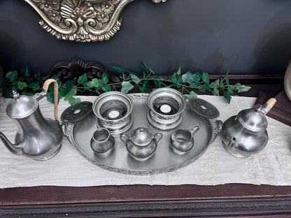 Vintage 7 piece Pewter Tea Set with tray, made in Holland by Sevst