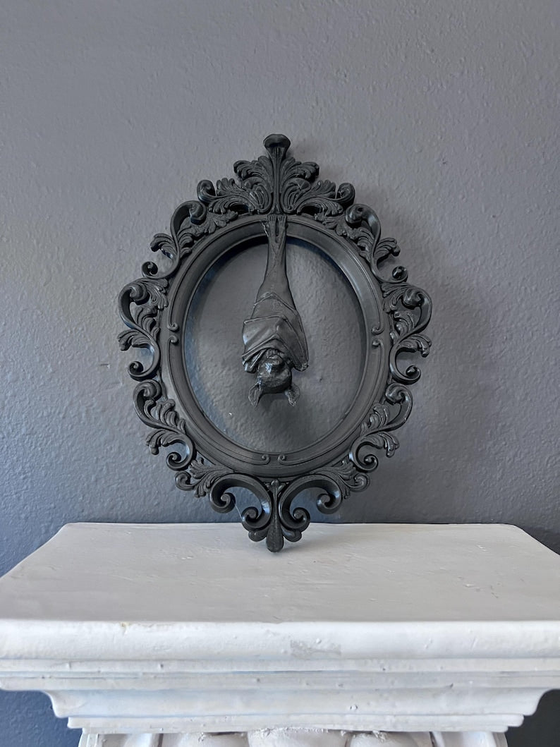 CLEARANCED Gothic Framed Hanging Bat Wall Decor